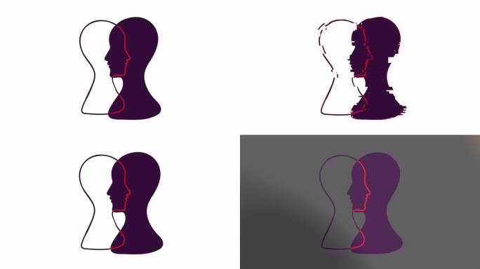 BPD简单的概念。动画极简主义图标的人的头与双相情感障碍或边缘性人格障碍。情感二元论与人格分裂障碍。