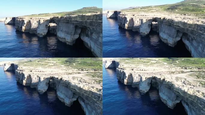 在马耳他和地中海的悬崖的空中无人机视图