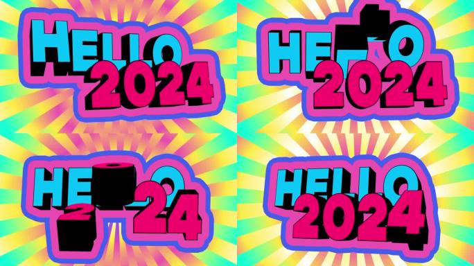 你好2024 3D动态排版动画。新年快乐文字动画适合年终假期。4K分辨率循环视频隔离在红色背景。