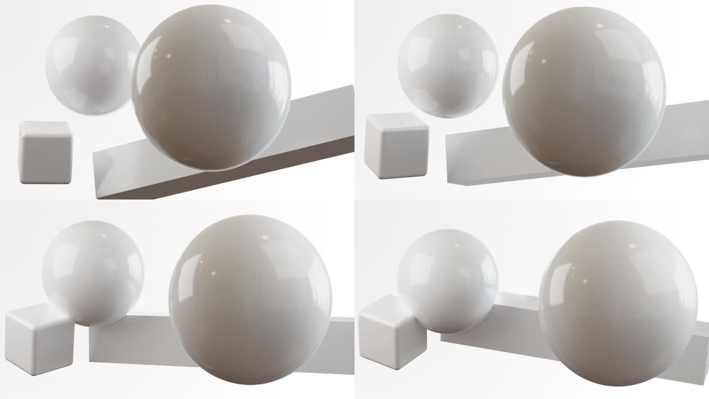 三维动画抽象球体和盒子浮动循环的背景。