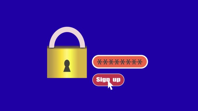 一个锁打开，给出密码，点击注册'按钮动画与蓝色背景。a_127