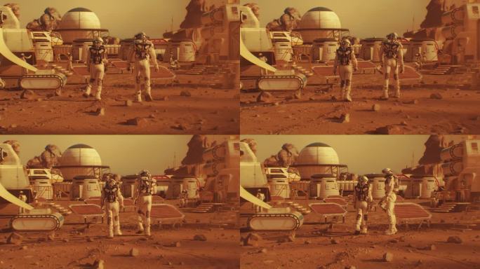 两名宇航员走向火星研究站