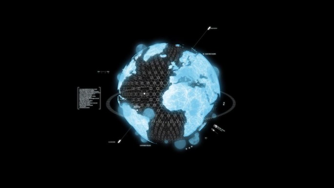 旋转行星地球全息三维计算机生成的运动背景HUD，适合在HUD和科幻项目中使用
