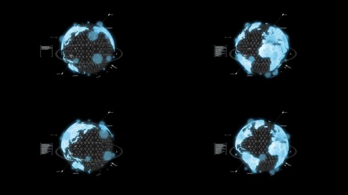 旋转行星地球全息三维计算机生成的运动背景HUD，适合在HUD和科幻项目中使用