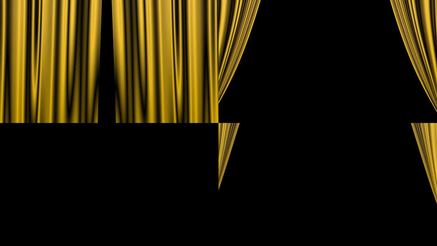 动画素材(背景透明)带有alpha通道的MOV，金色缎面舞台窗帘左右打开