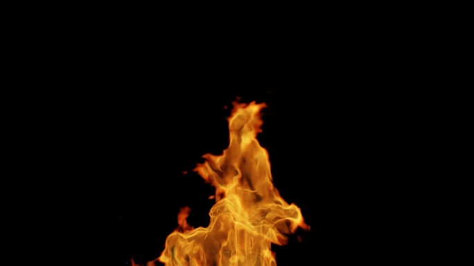 火焰在黑色背景孤立。3 d动画。黄色和红色的火焰升起。爆炸、火灾。闪闪发光，飞起垂直的火花