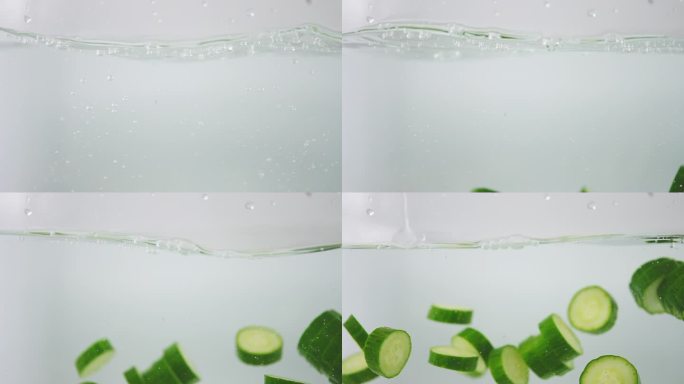 黄瓜片落水的慢动作视频