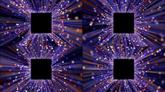 发光粒子光迹的无限方形隧道。网络技术背景。