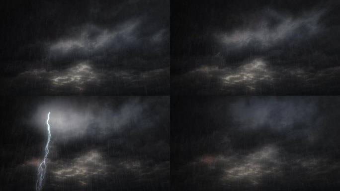 延时视频的夜雨，大量的乌云，打雷和闪电-循环视频