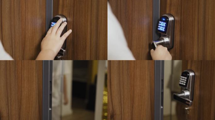 一个女朋友通过拨锁上的密码打开了公寓的门。