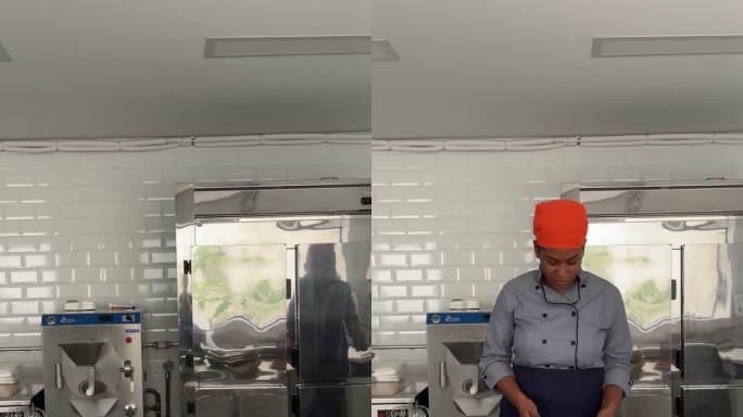 厨师在厨房拍摄虚拟烹饪课