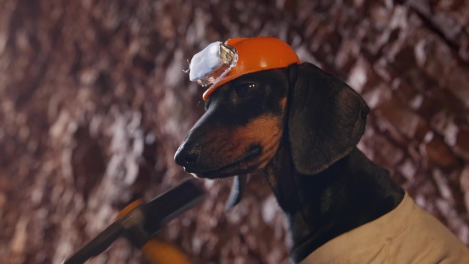 戴着头盔的狗，带着灯笼，带着山洞里的镐头，孩子们寻找职业的世界