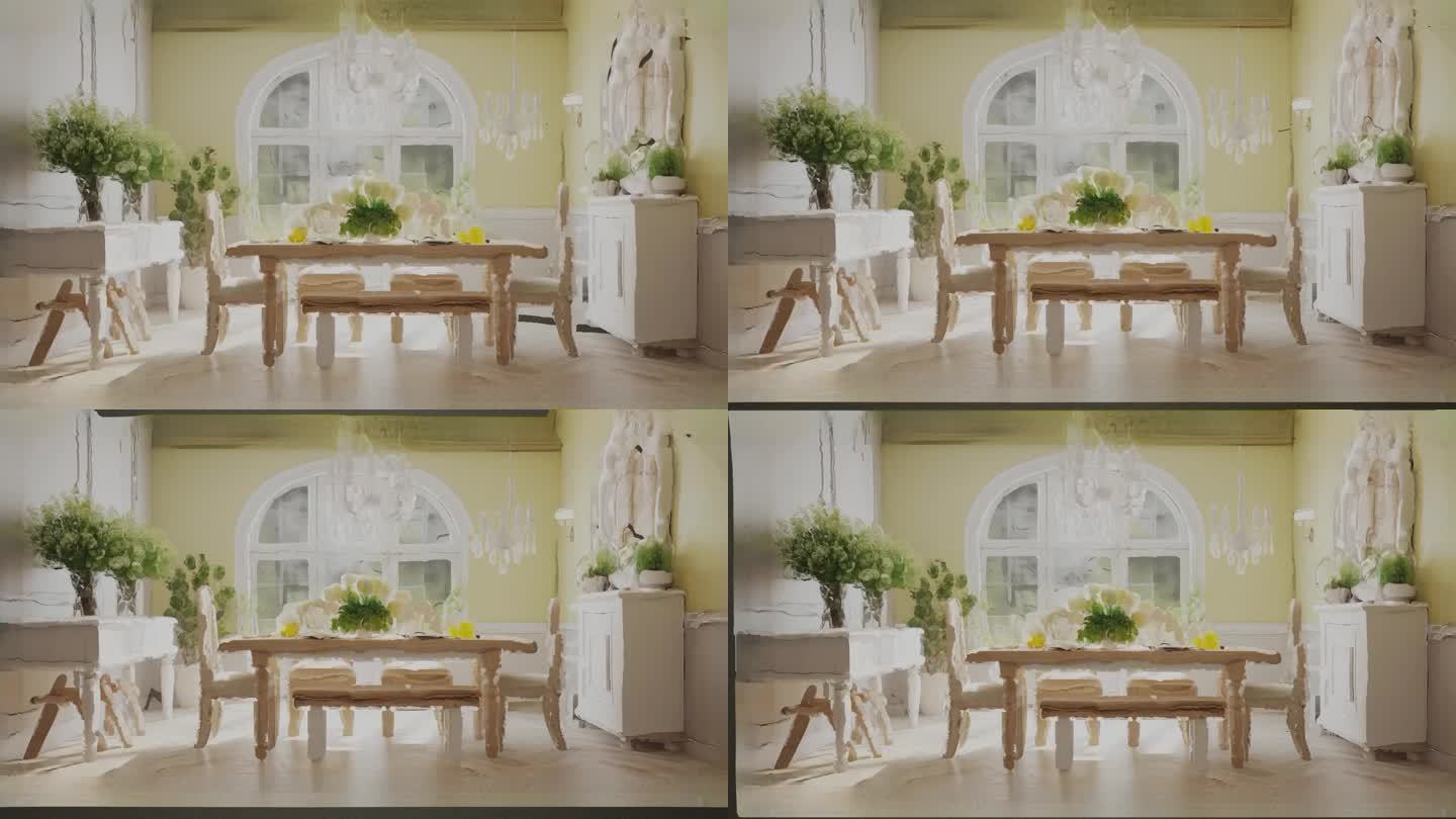 高达4K分辨率，现代客厅与柔和的颜色，3D点云动画，在Blender中渲染