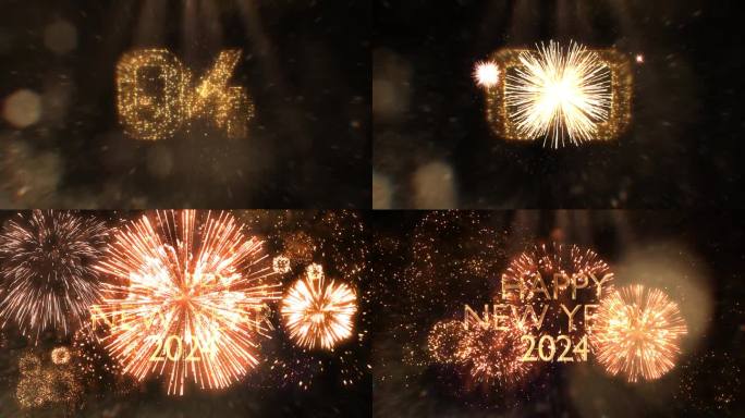 2024年新年快乐，烟花齐放，新年倒计时