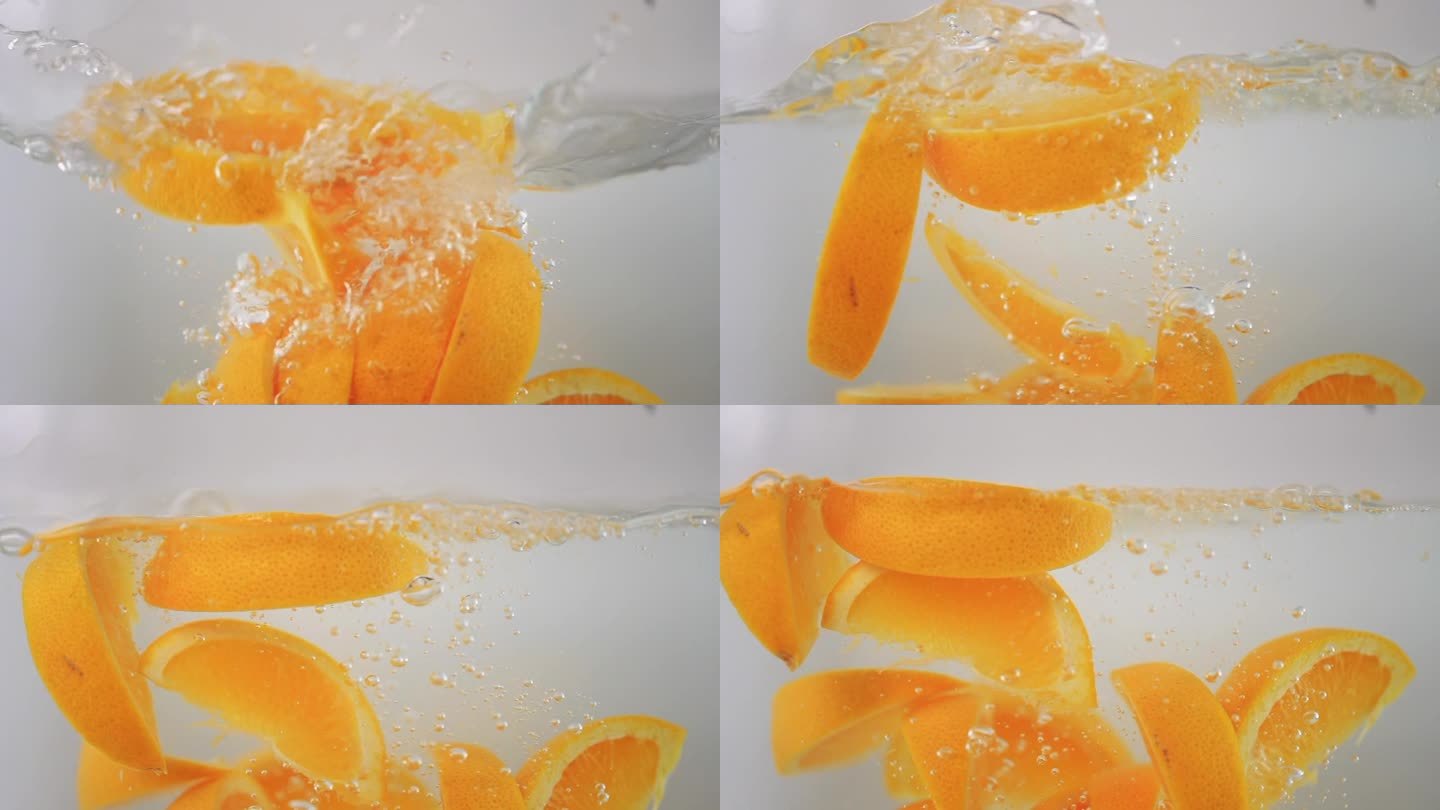 橙子落水的慢动作视频