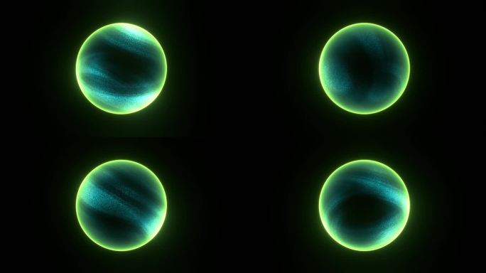 魔术球，彩色数字能量球球圆全球fx。抽象绿色孤立在黑色背景。能源出现。等离子体的效果。
