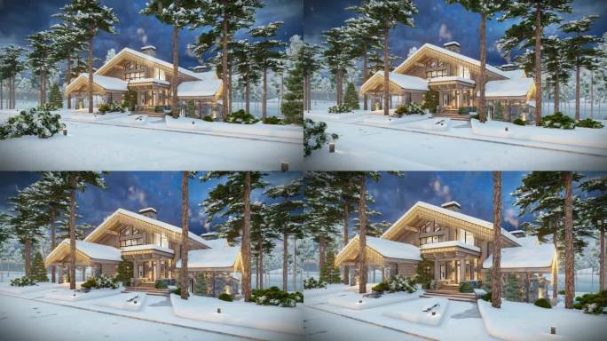 4K视频的现代舒适的小木屋在新年假期
