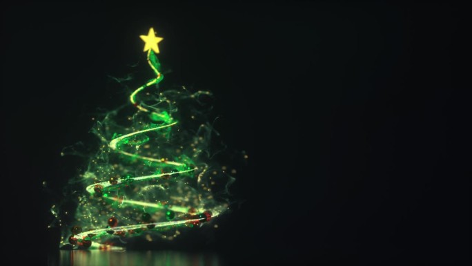 被动态粒子包围的圣诞树