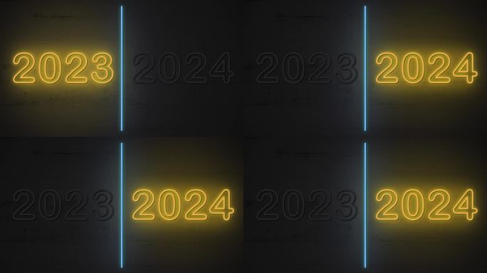 2024年新年的视频片段是深色背景的霓虹灯