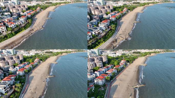 厦门海岸线航拍海边沙滩风景珍珠湾海滨浴场