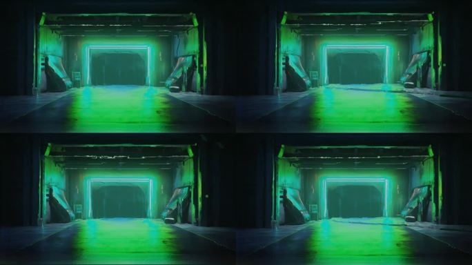 高达4K分辨率，霓虹色，发光的走廊，3D点云动画，在Blender中渲染