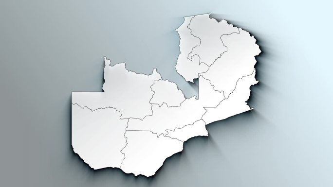 赞比亚带省的现代白色地图