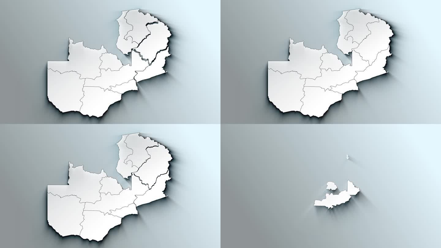 赞比亚带省的现代白色地图