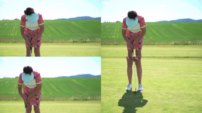 打高尔夫球的成熟女人。