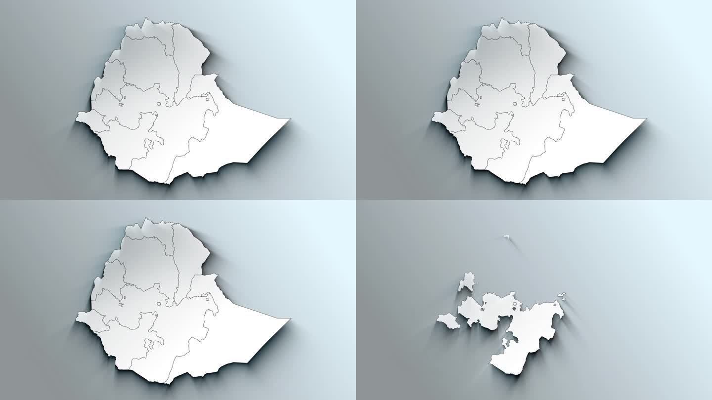 带地区的现代埃塞俄比亚白色地图