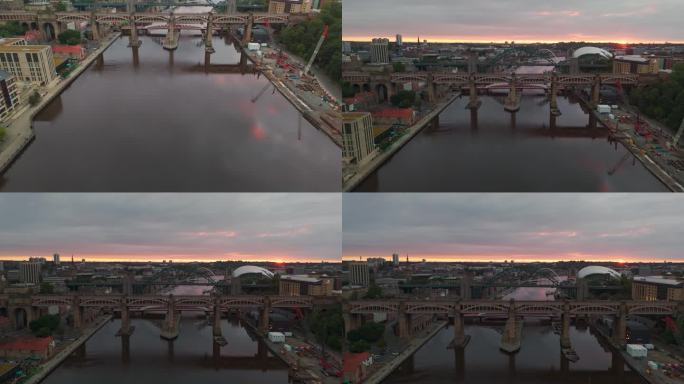 纽卡斯尔-泰恩河畔大桥的高水平揭示了多云的日出