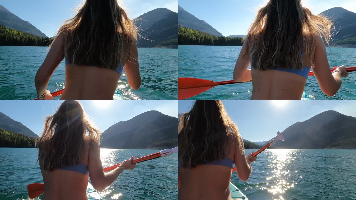 年轻女子桨板(SUP)的视角