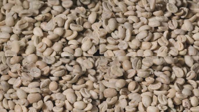 绿咖啡豆掉落的慢动作。