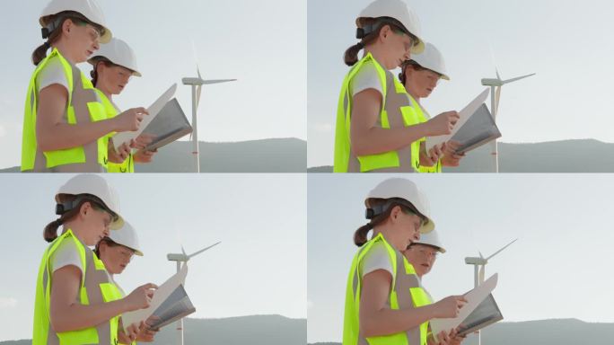 坚强的女工程师们正试图用风能使世界变得更清洁。女性协同工作的环保能力，确保风力涡轮机稳定高效地运行。