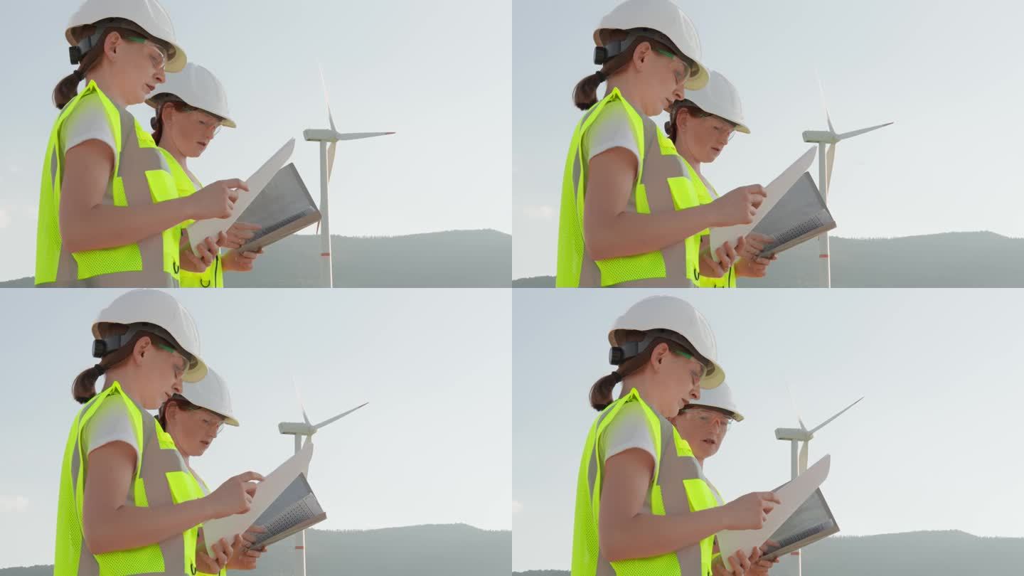 坚强的女工程师们正试图用风能使世界变得更清洁。女性协同工作的环保能力，确保风力涡轮机稳定高效地运行。