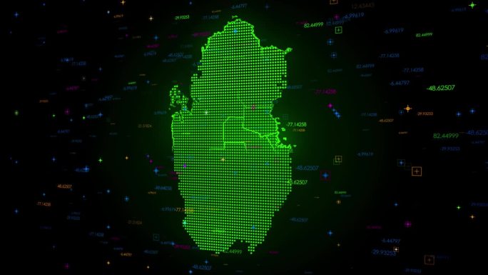 运动视图绿色彩色闪亮数字技术Hud点马赛克网格卡塔尔地图分开区域光扫描与数字技术粒子