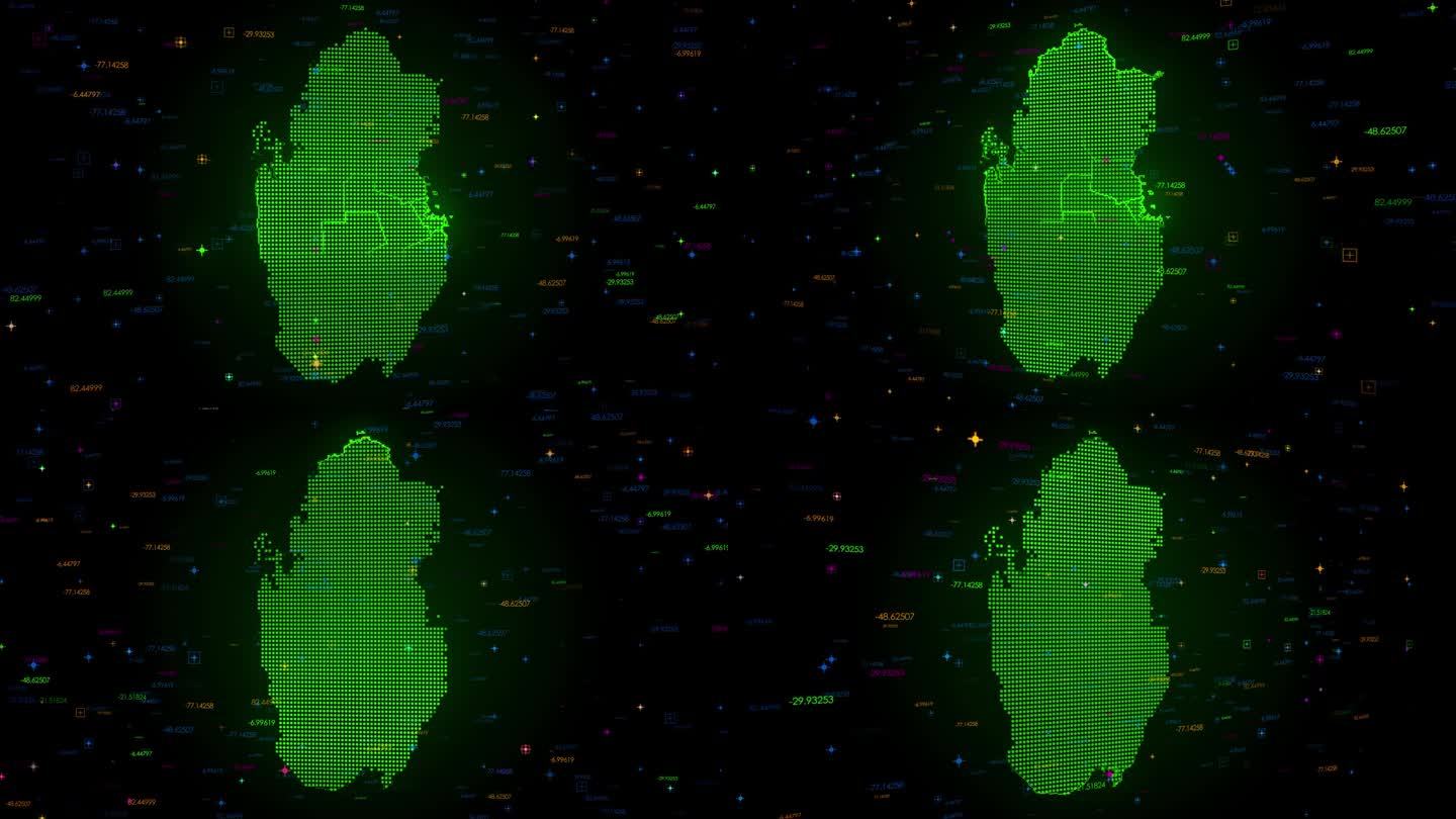 运动视图绿色彩色闪亮数字技术Hud点马赛克网格卡塔尔地图分开区域光扫描与数字技术粒子