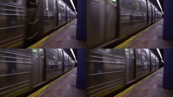 地铁列车驶离纽约曼哈顿站台