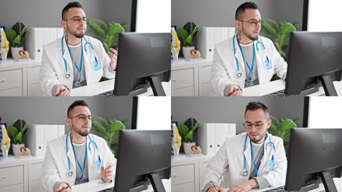 西班牙裔男性医生在诊所网上预约