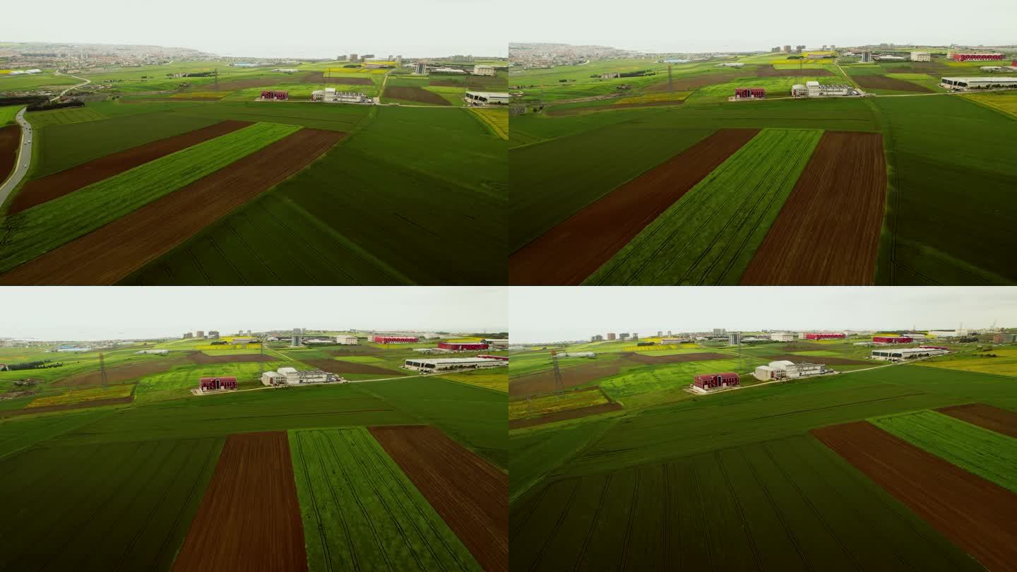 [Z03]鸟瞰图，一个大农场在村庄的中央和田地。