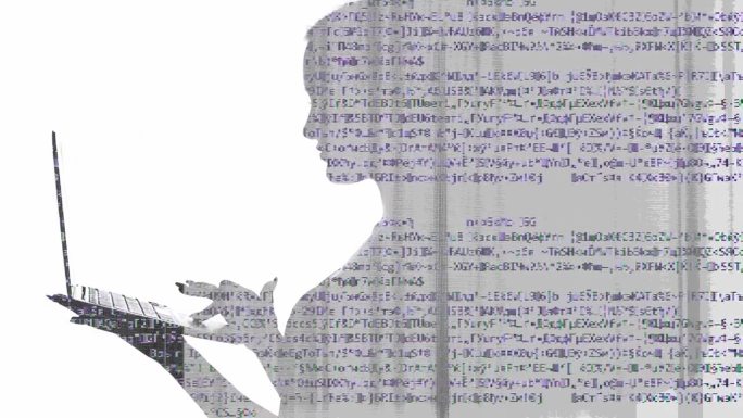 程序代码文本故障女人剪影笔记本电脑