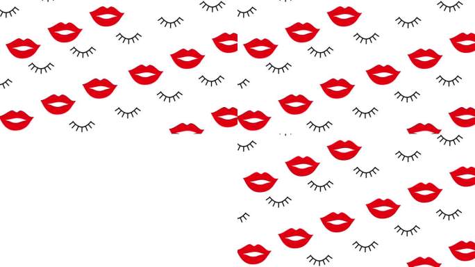时尚的卡通背景或动画的许多眨眼的眼睛和红唇在一个白色的背景