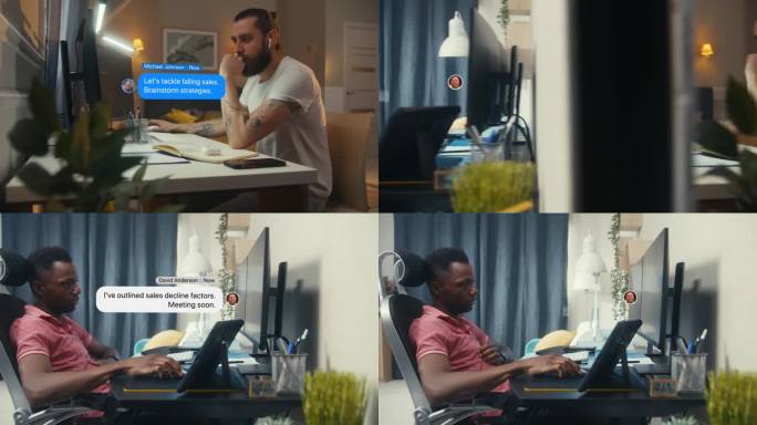 多元文化的男人坐在电脑前，用聊天软件在线聊天