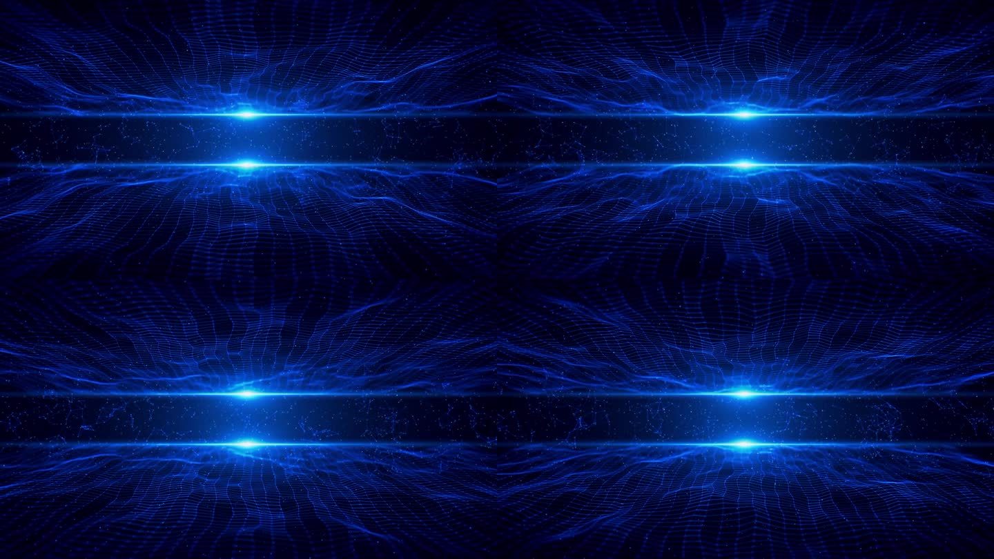蓝色数字空间科幻隧道超宇宙与发光粒子波全息图HUD。4 k 3 d