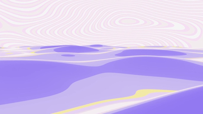 卡通水。波涛汹涌的海面。风格化的海洋和紫色的夕阳天空。催眠的动画天空。热带的场景。