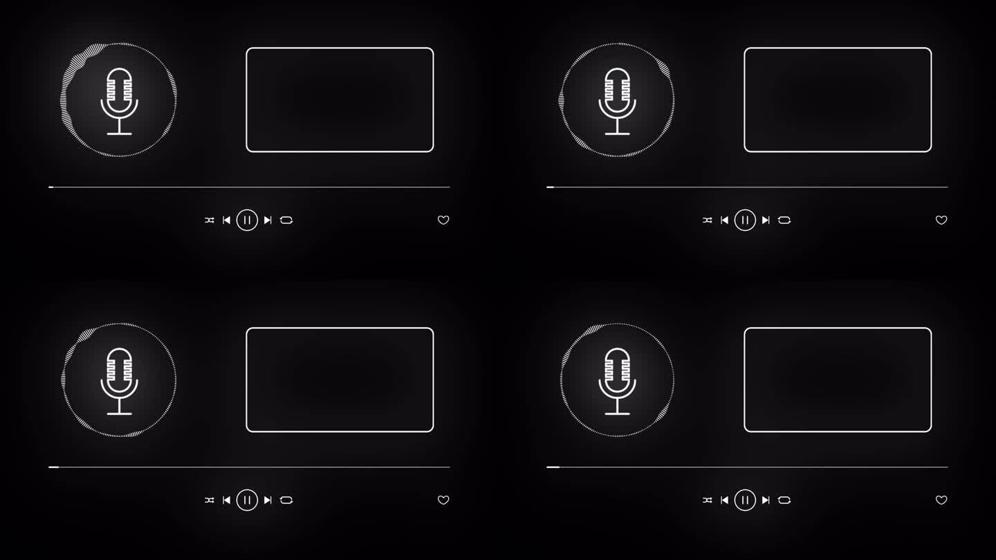 3d播客动画，播客录音，语音，麦克风，音轨正在播放。循环播放的动画画面。