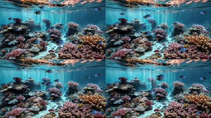 热带鱼在珊瑚礁上的海底景象