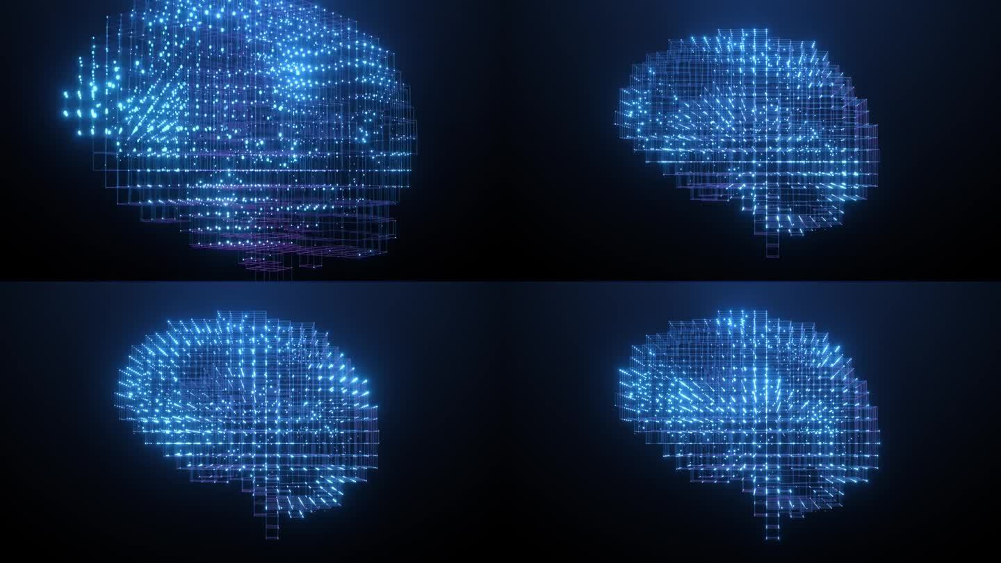 数字智能:3D渲染中的人工神经网络-数据科学家和AI爱好者的未来视频背景蓝点闪烁通信
