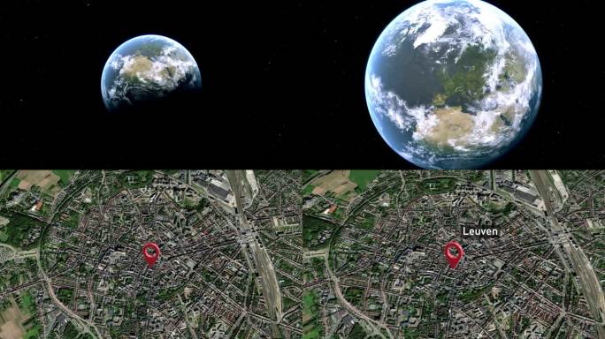 从太空到地球的鲁汶城市地图，比利时