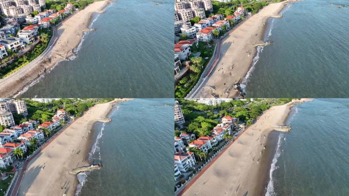 厦门海岸线航拍海边沙滩风景珍珠湾海滨浴场