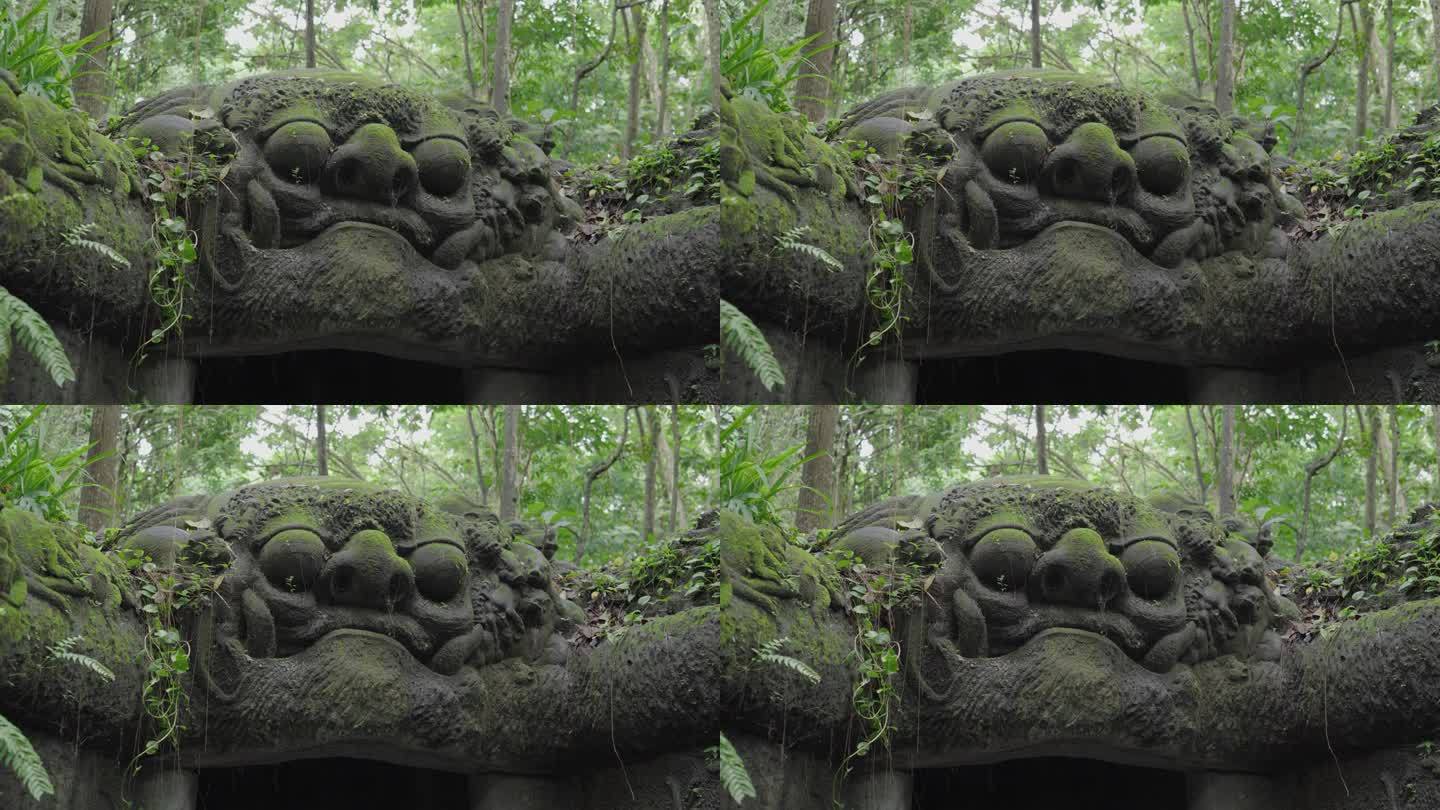 乌布猴森林大气-河流，雕塑，桥梁，树木，绿色植被